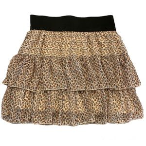 Deb Y2K Floral Ruffle Mini Skirt Black‎ Waistband Beige Brown Print S Small